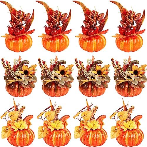 Leinuosen 12 Pcs Fake Pumpkin Centerpiece for Fall Decor