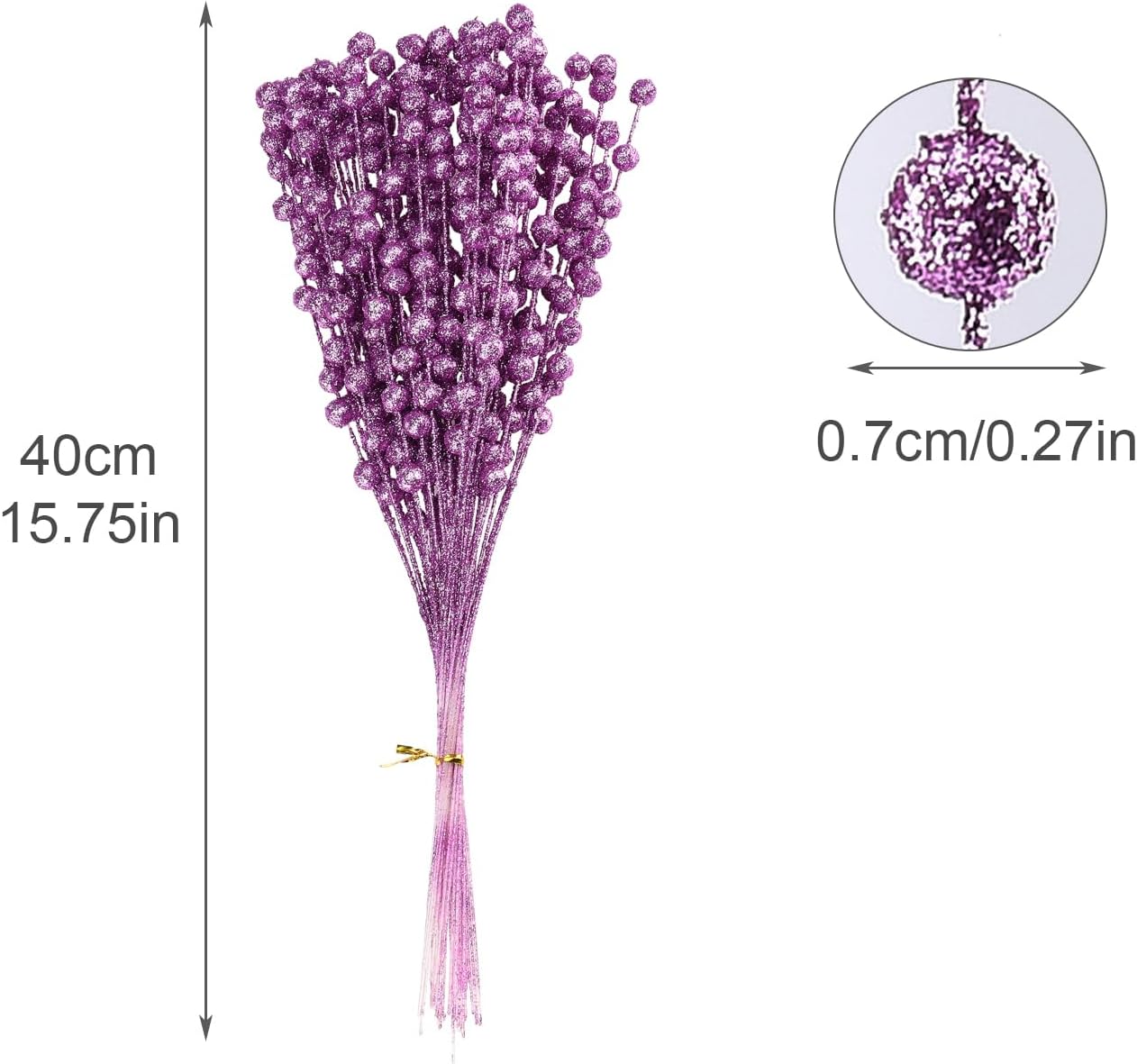 50Pcs Glitter Berry Stem Ornaments 157in Rose Red Christmas Decor