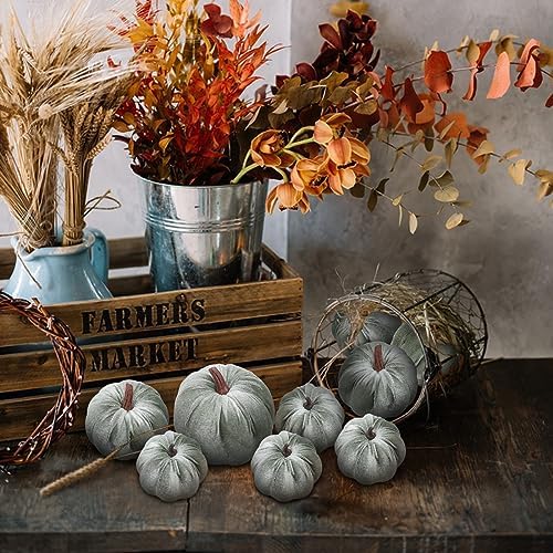 Woration 8pcs Artificial Velvet Fabric Pumpkins Fall Decor