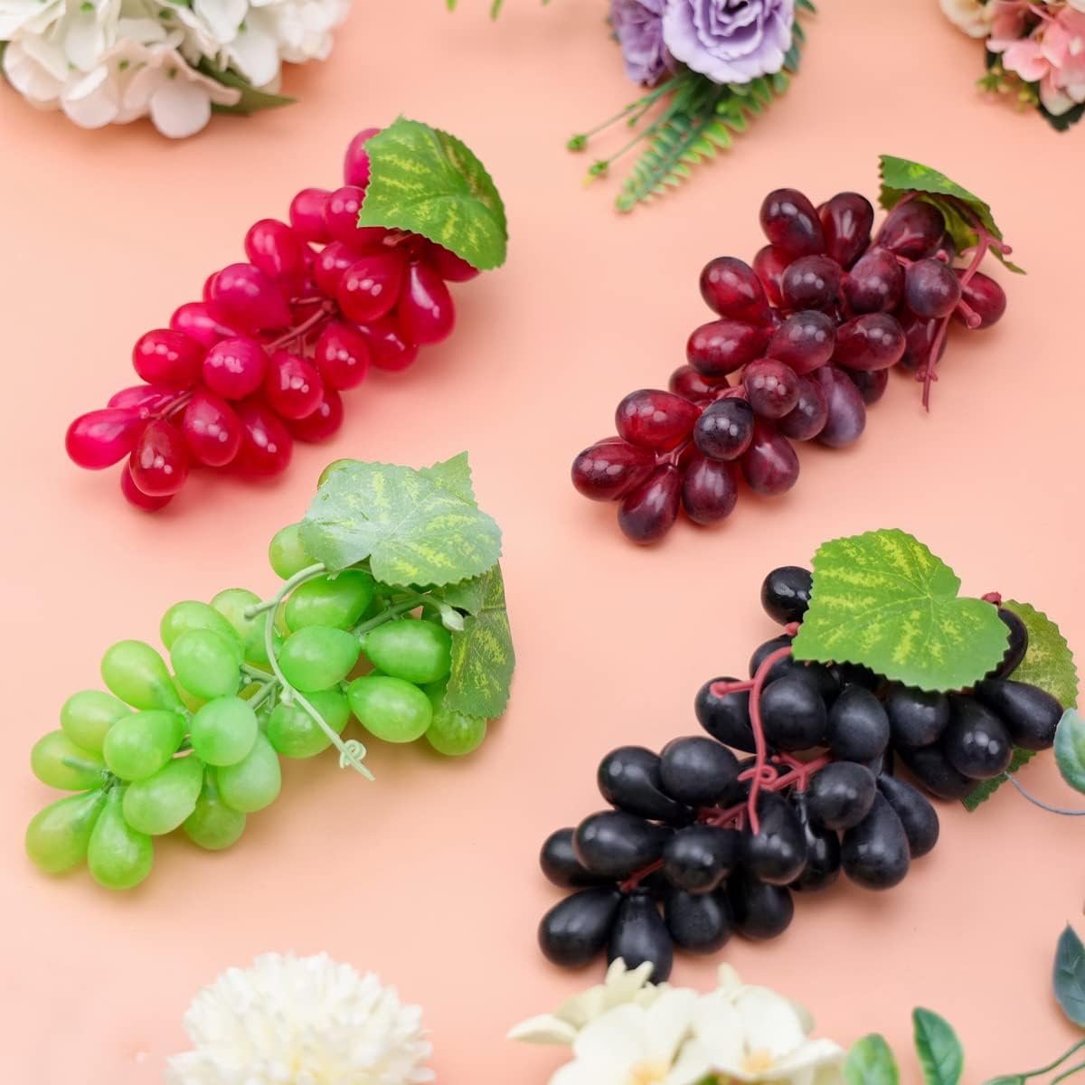 Artificial Grapes Plastic Decor Dark Red Bunches 4-Pack