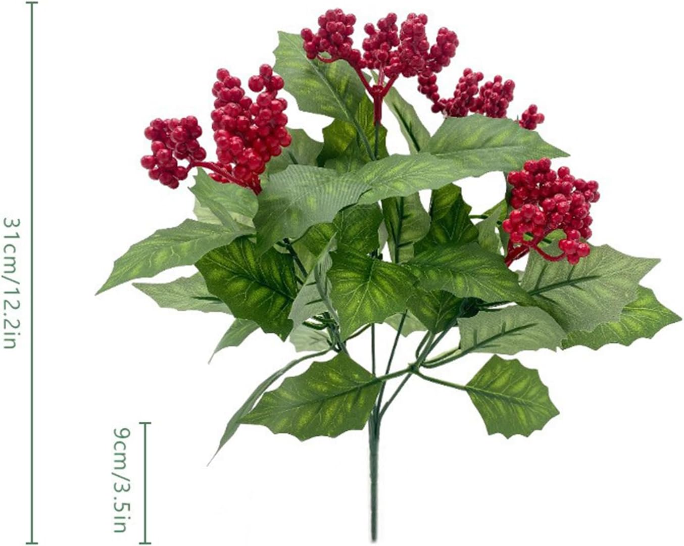 Artificial Holly Berries with Green Leaves 4Pcs