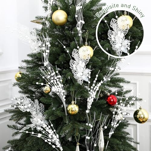 XunYee 60 Pcs Glitter Artificial Christmas Berry Stems Set