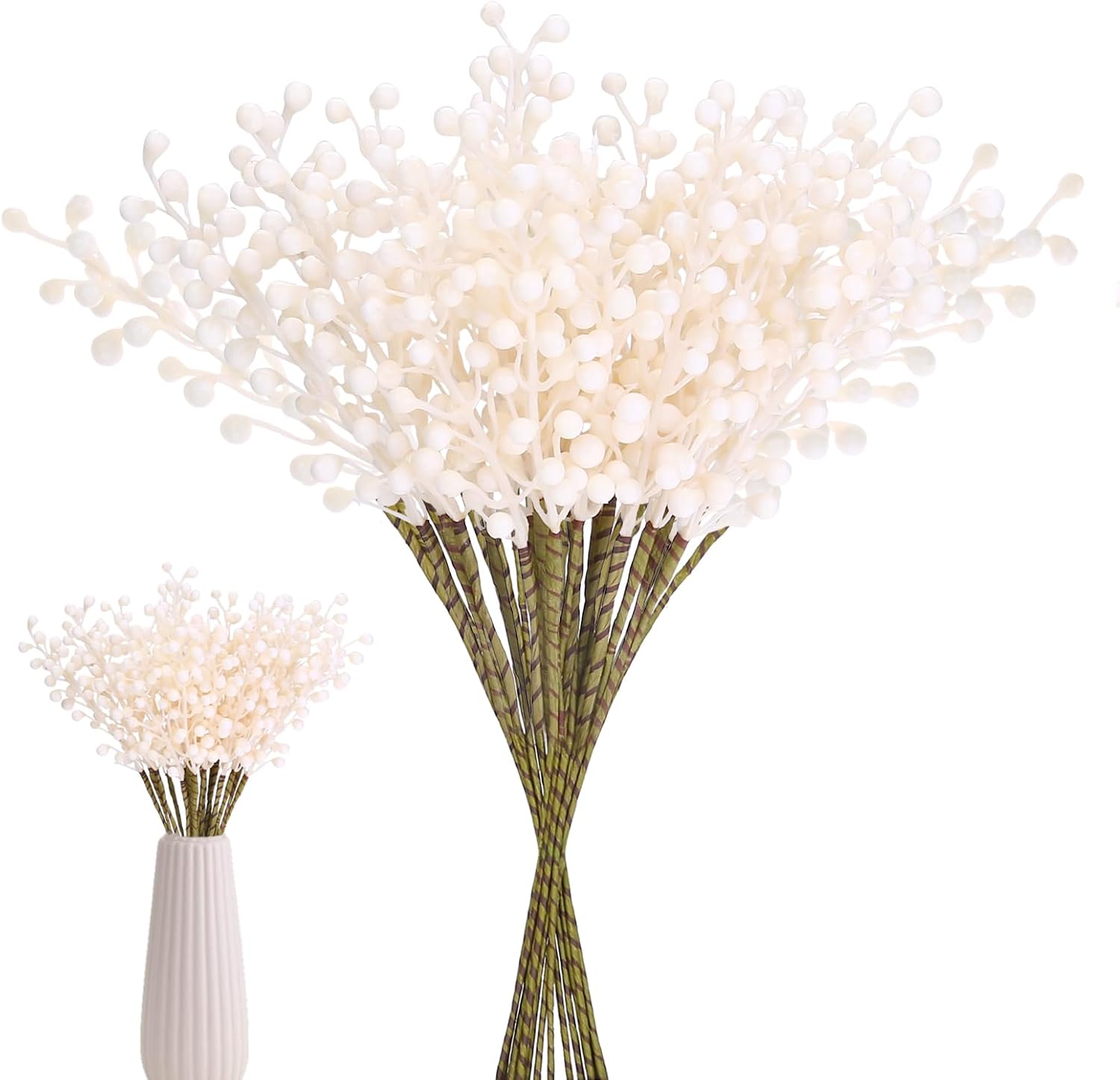 16 Pack Artificial White Berry Stems for Christmas Decorations