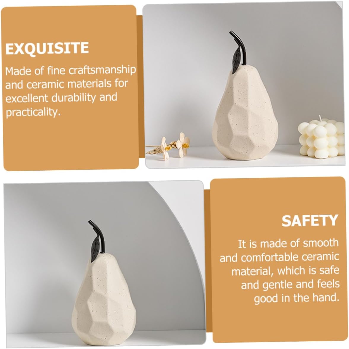 Ceramic Pear Sculpture Adorable Desktop Decor