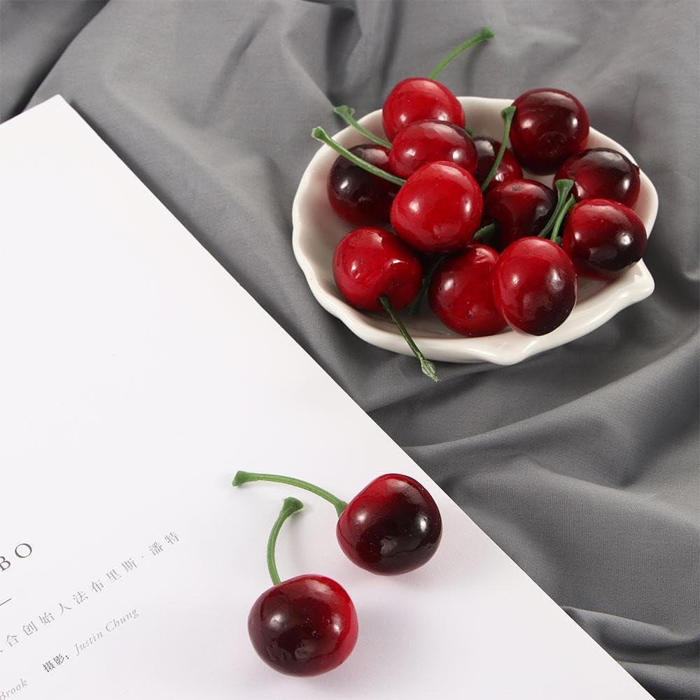 Lifelike Artificial Cherries Red and Red-Black 20pcs