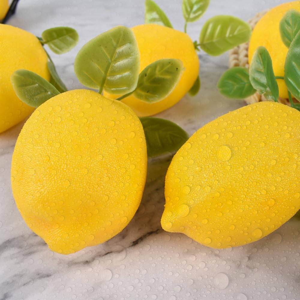 Artificial Lemons with Leaves 12 Pcs Decor
