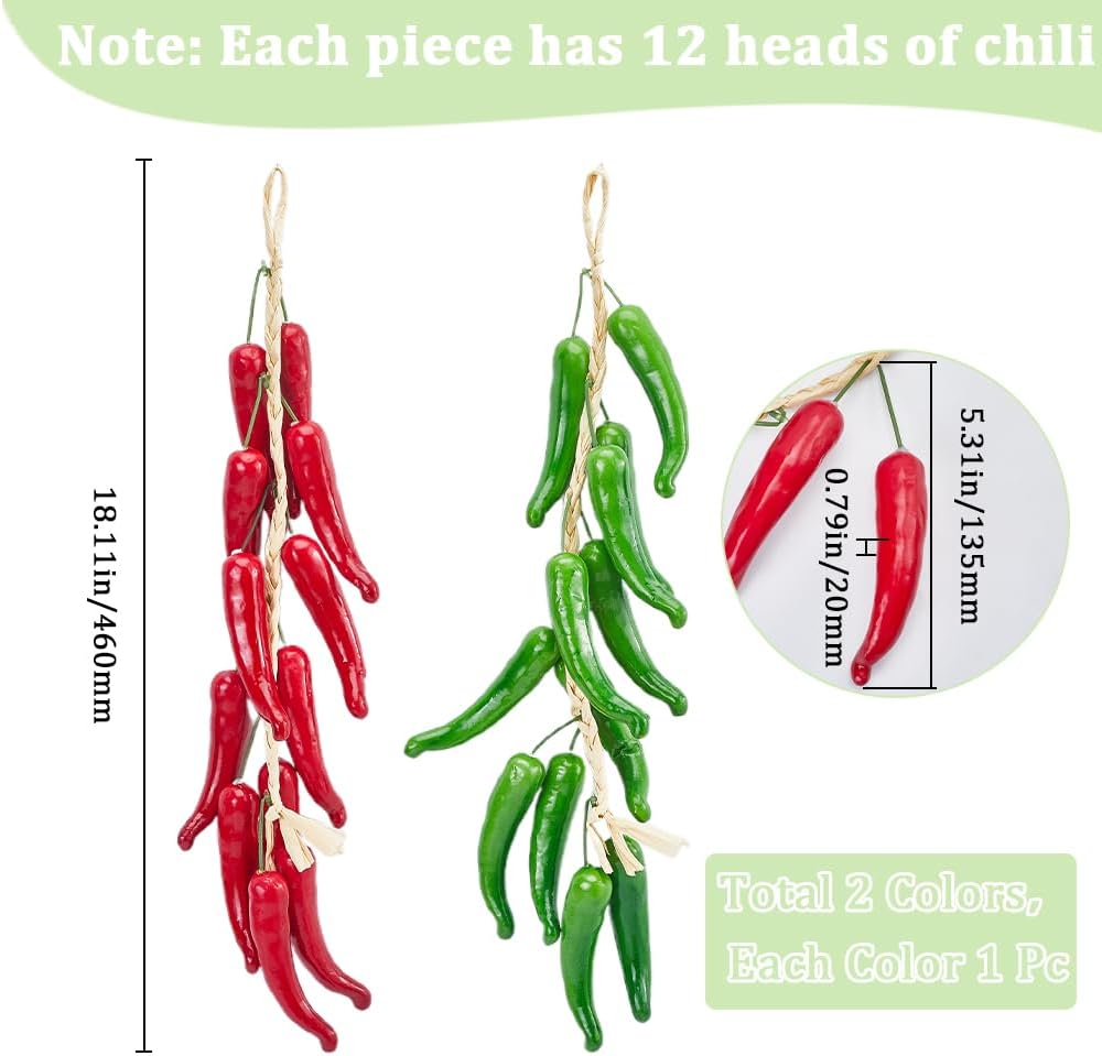 GORGECRAFT 2Pcs Artificial Hanging Chili Pepper Garland