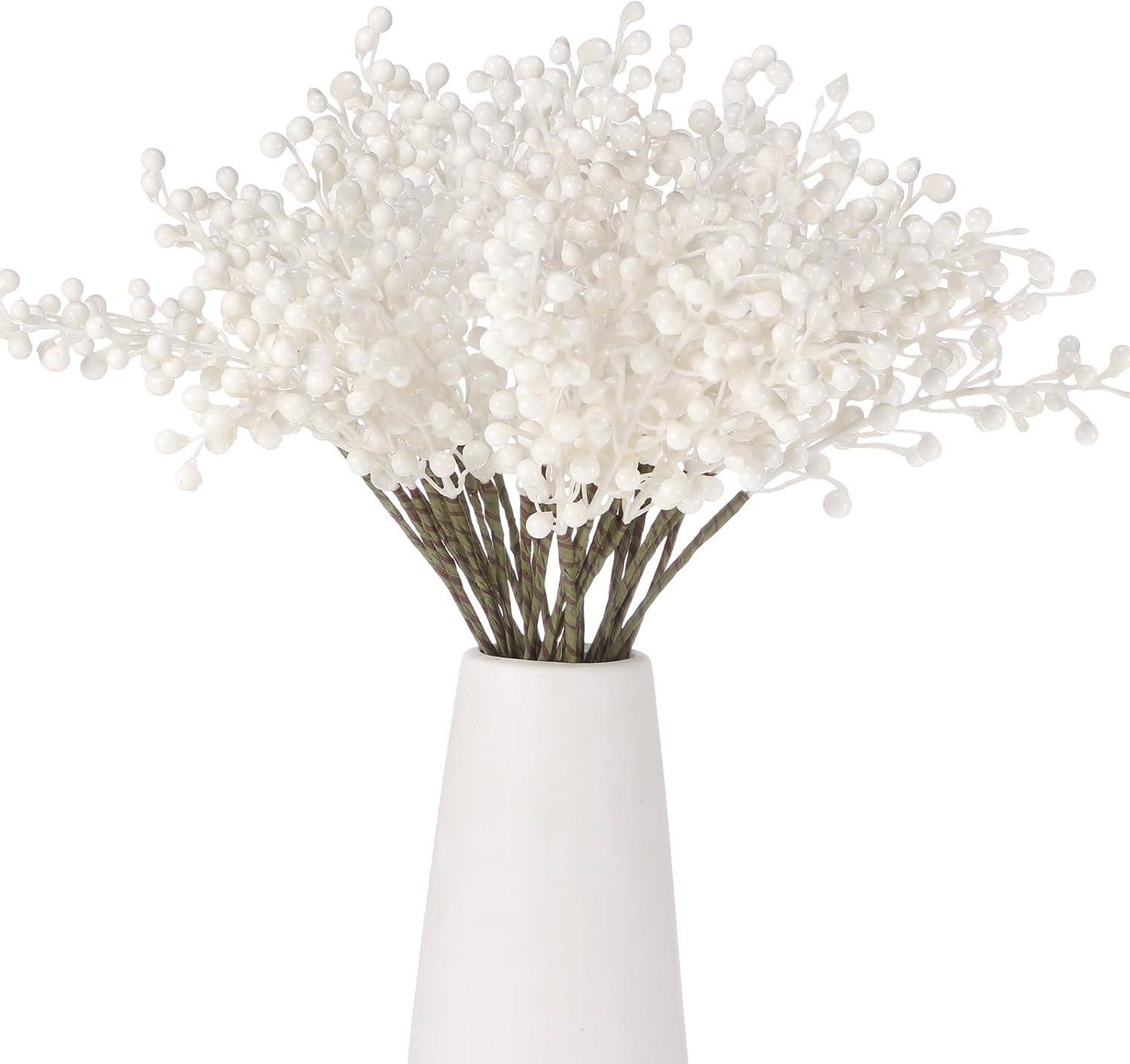 24 Pack White Artificial Berry Stems for Christmas Decor