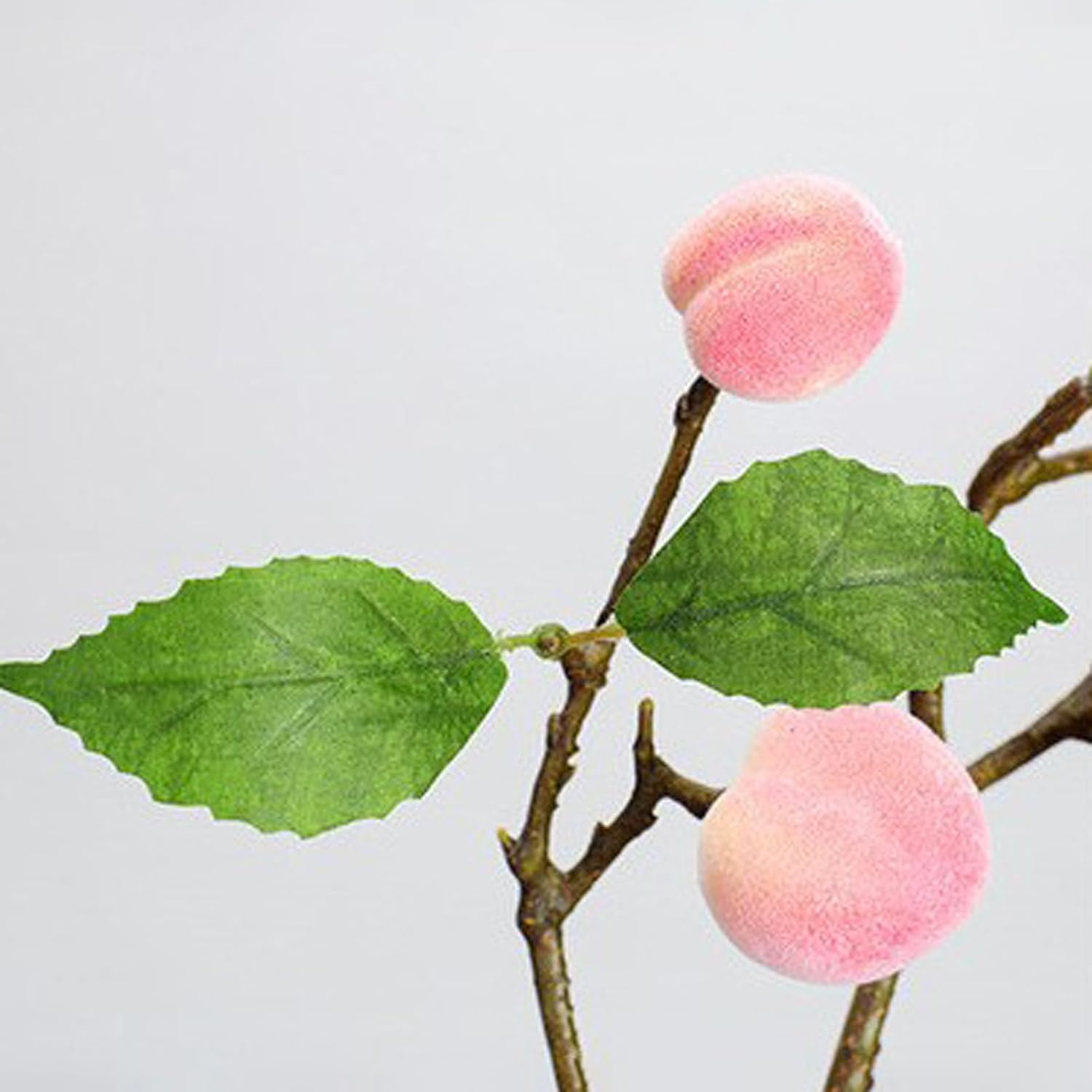 2 Pcs Artificial Peach Branch with Green Leaves