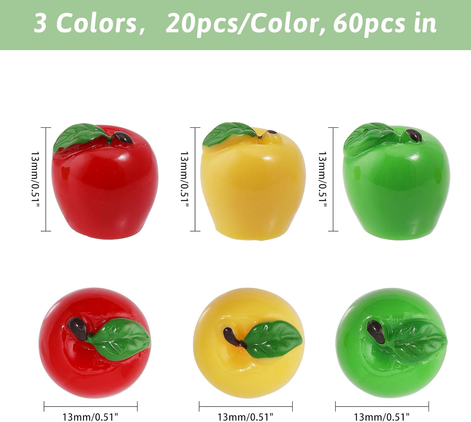 CHGCRAFT 60Pcs 3Colors Mini Artificial Resin Apples
