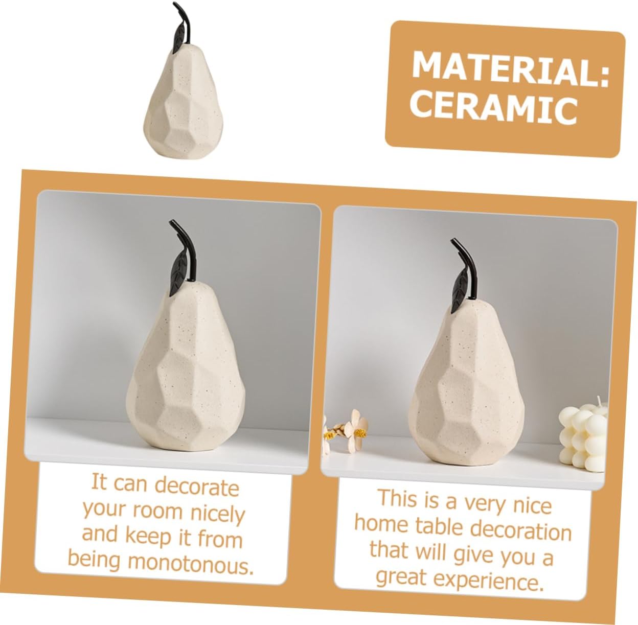 Geometric Pear Ceramic Sculpture for Home Office Garden Decor