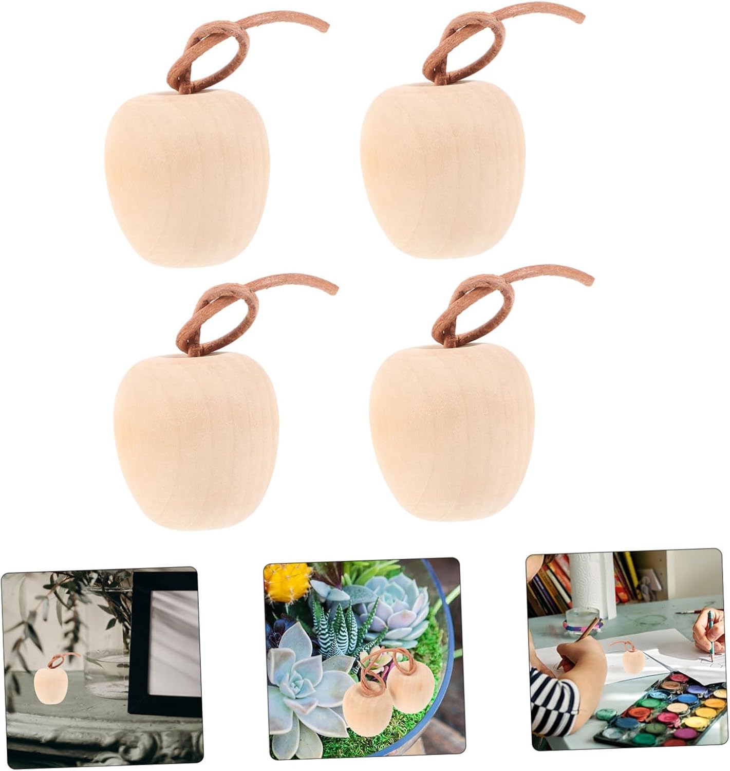 Hemoton 4pcs Unpainted Wooden Apples DIY Craft Decor