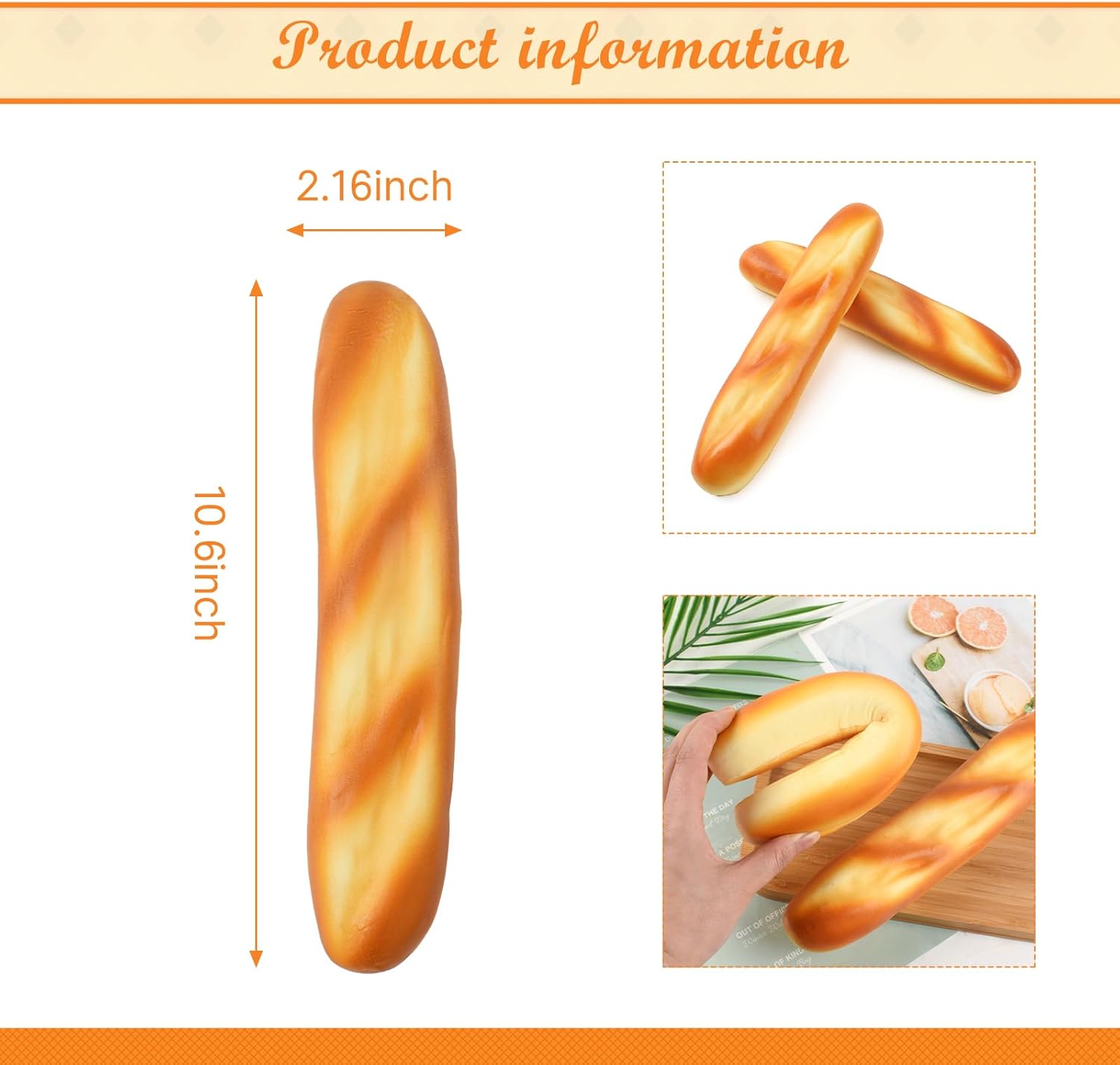 Realistic Artificial French Long Bread 2 Pcs