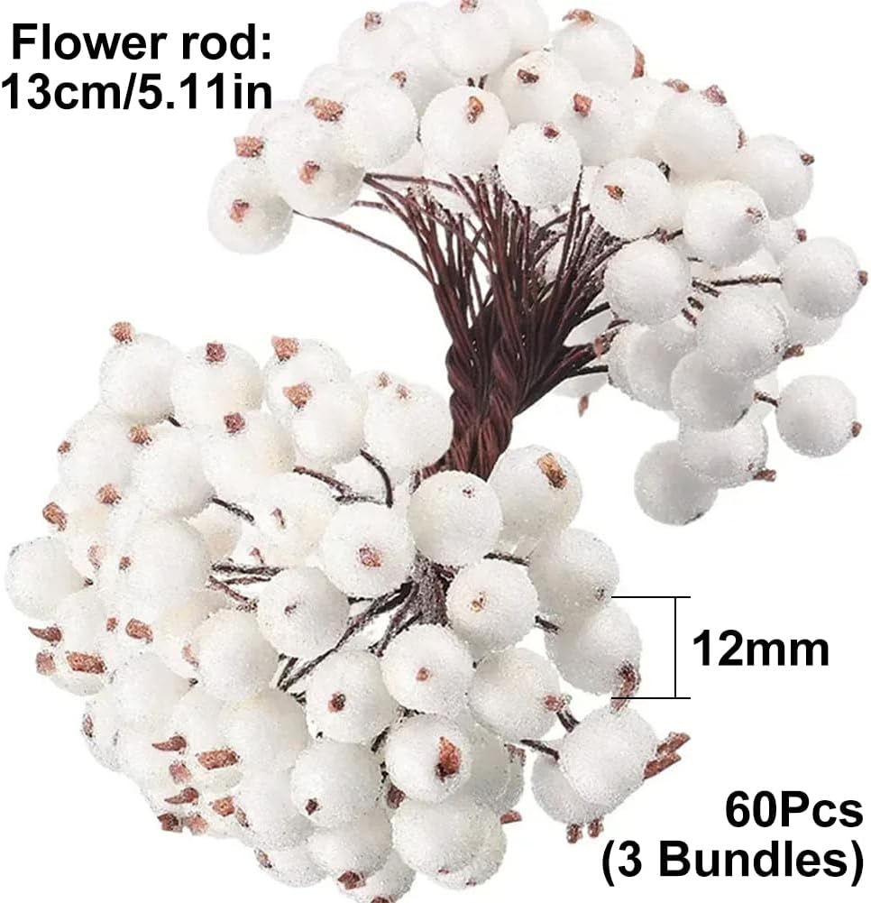 Queenbox 60pcs 04in Mini Frosted Artificial Holly Berries White
