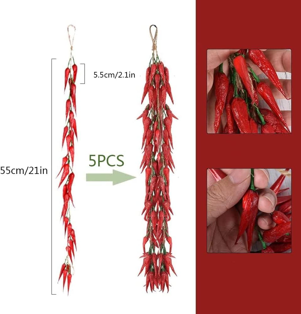 5 Pack Artificial Hot Chili Peppers for Home Decor