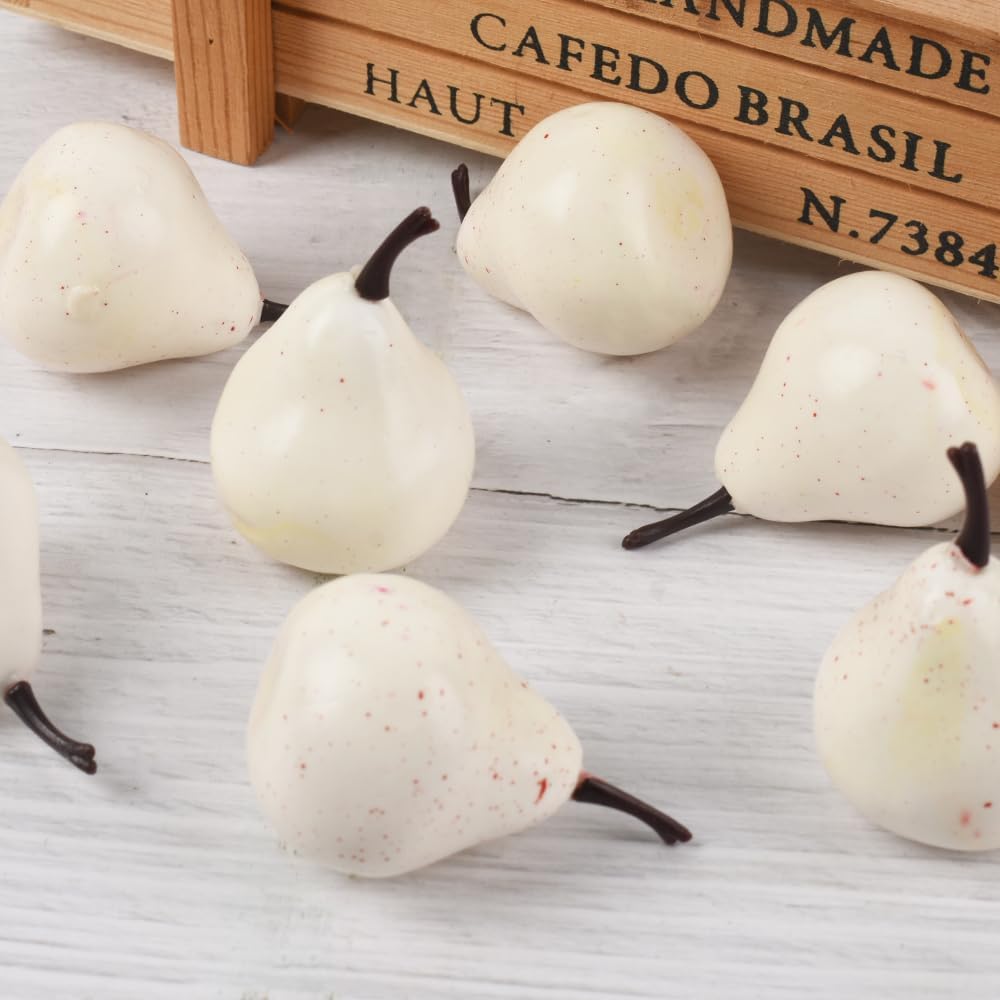 Mini Artificial Pears 30PCS White Decorative Fake Fruit