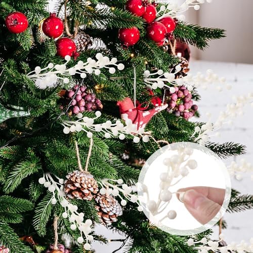 24 Pack White Artificial Berry Stems for Christmas Decor