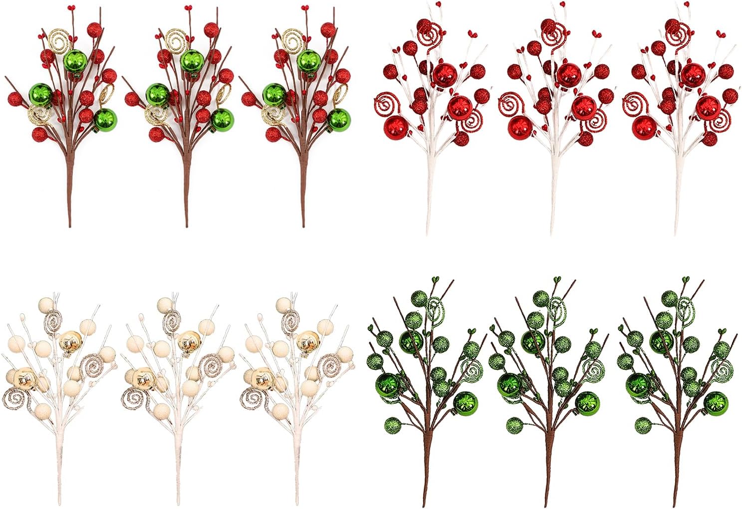 3Pcs Artificial Christmas Berry Stems Branches for Decor