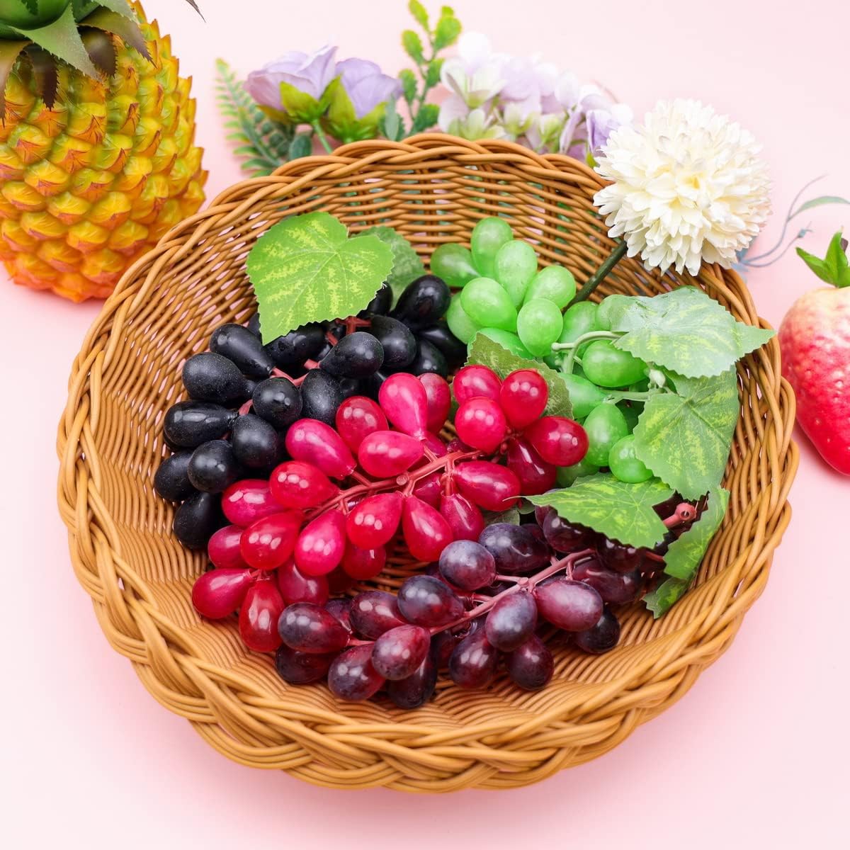 Artificial Grapes Plastic Decor Dark Red Bunches 4-Pack