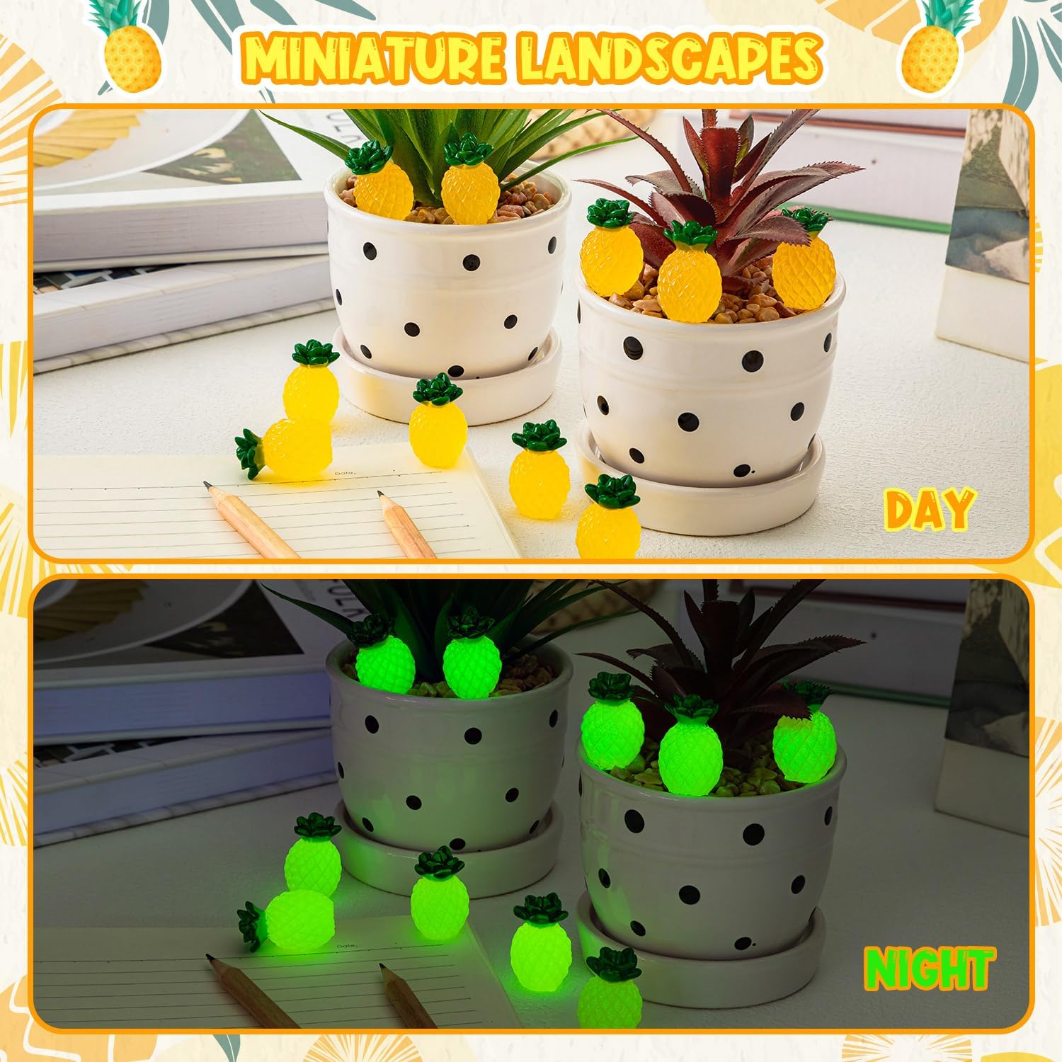 CLESDF 60Pcs Glow in the Dark Mini Resin Pineapples Decor