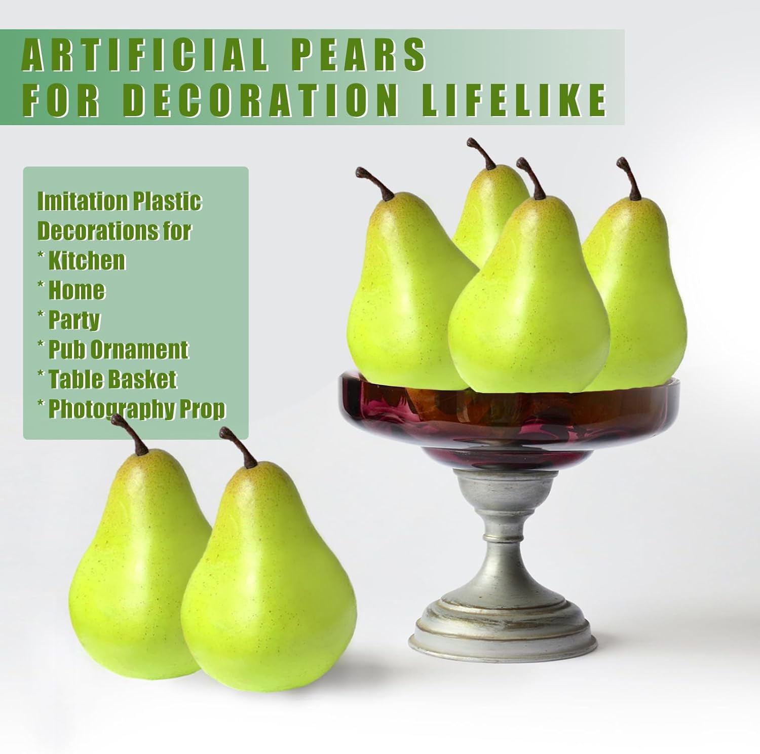 Tuxiaobu Artificial Green Pears 6 Pcs Decor Fruits