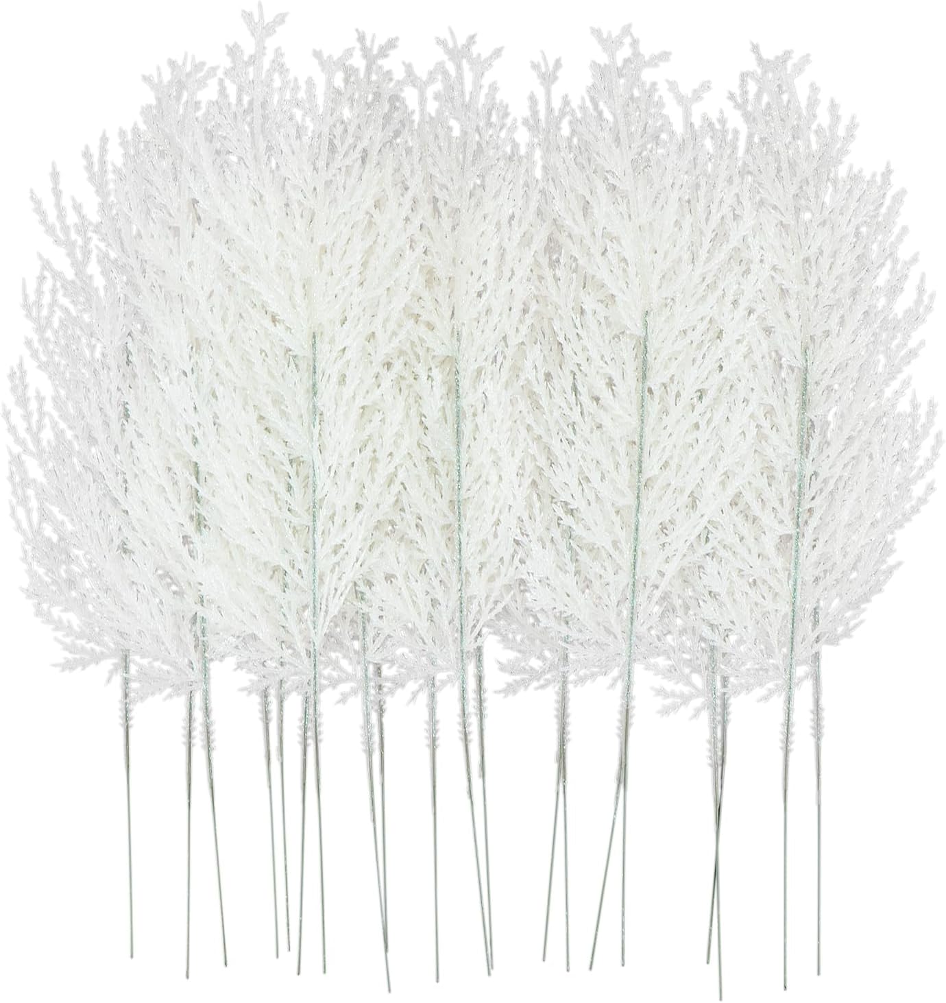 20Pcs Glitter Artificial Pine Branches 13 Inch Christmas Tree Picks