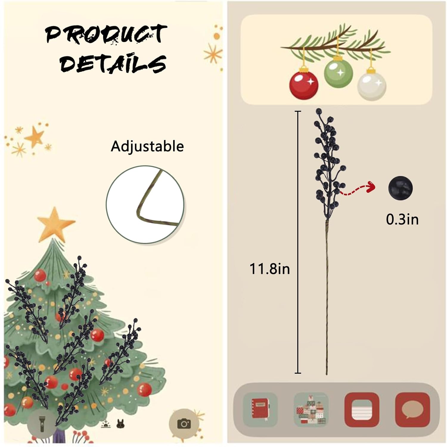 Artificial Black Berries 8 Pack for Christmas Decorations