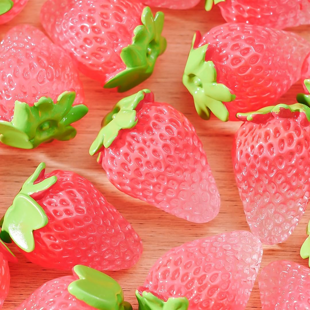 20 Pcs Glow In The Dark Mini Strawberries Resin Decor