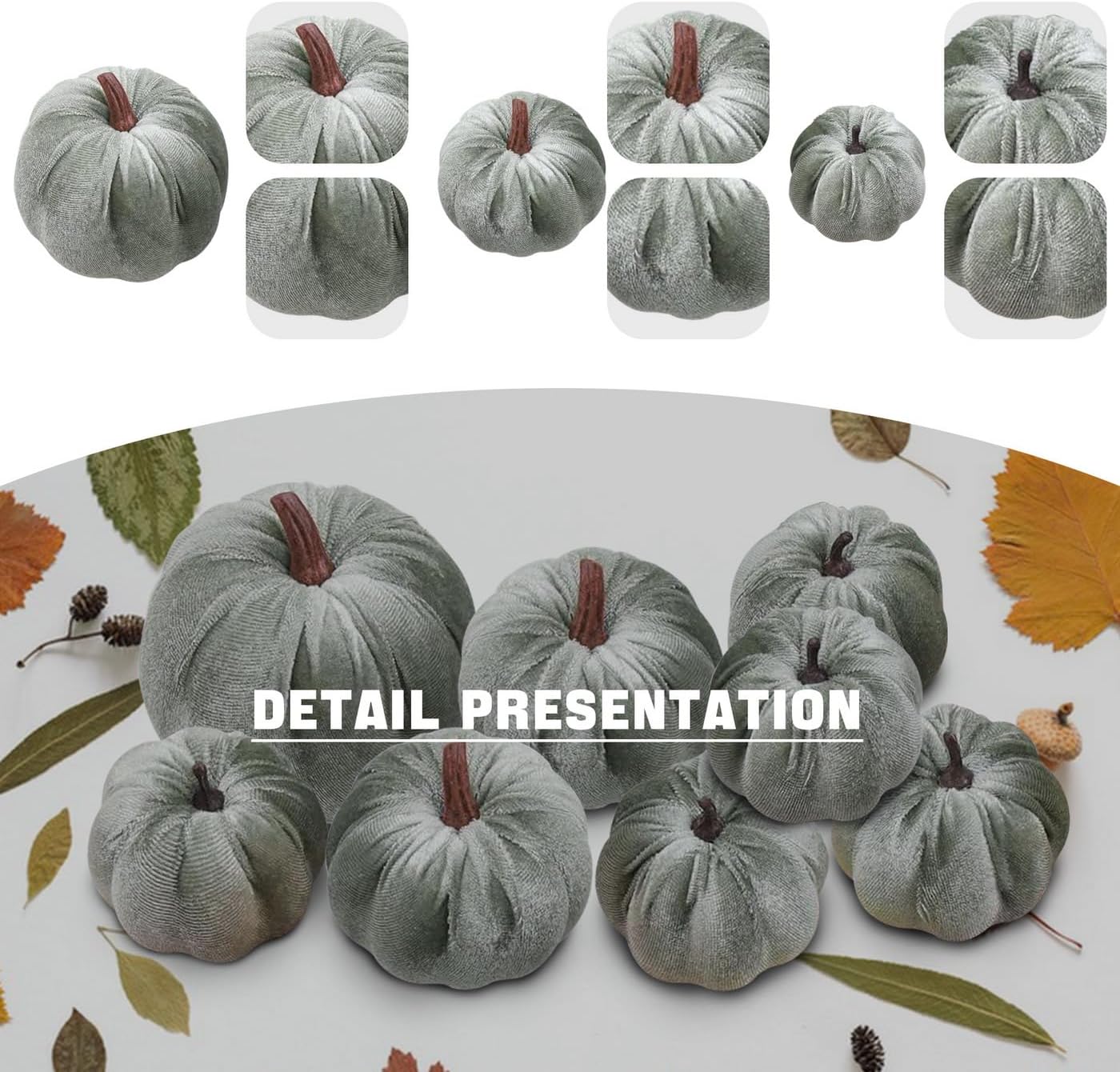 Woration 8pcs Artificial Velvet Fabric Pumpkins Fall Decor