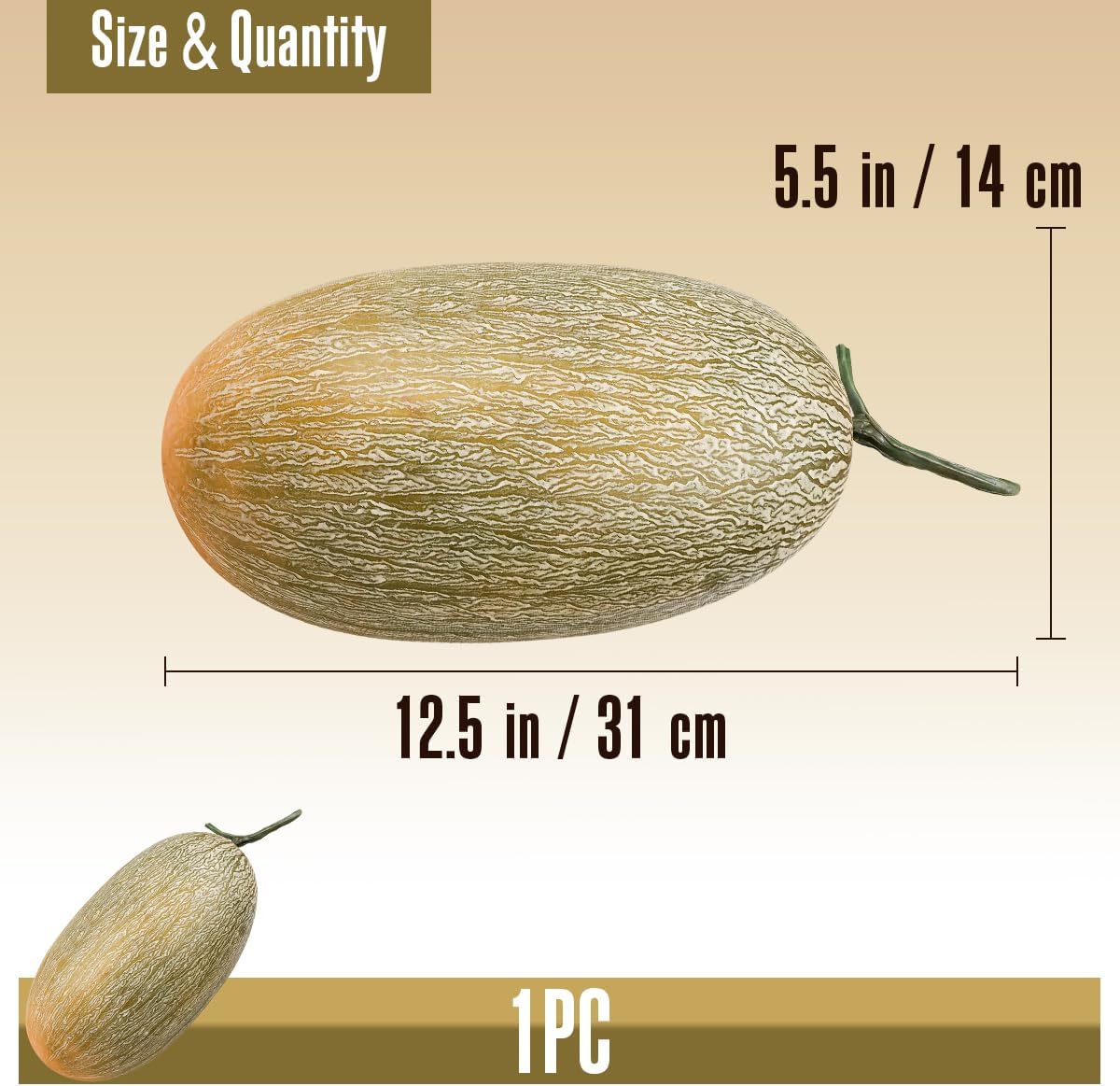 Folmywy Realistic Fake Cantaloupe 12 Inch Decoration