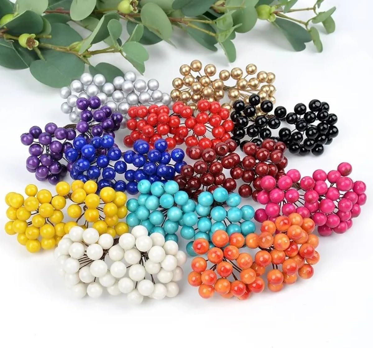 Queenbox 50 Artificial Cherry Berries for Christmas Wedding Decor