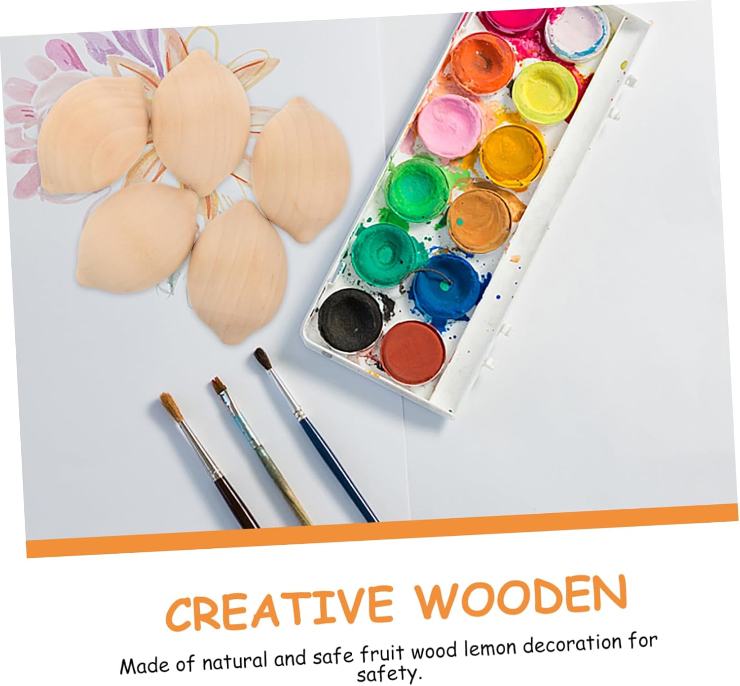 Jojofuny 5pcs Wooden Lemon Painting Decor