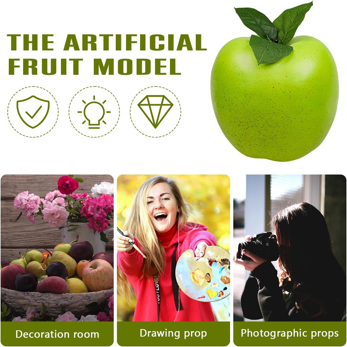 Folmywy Artificial Green Apple 74 Inch Lifelike Decoration