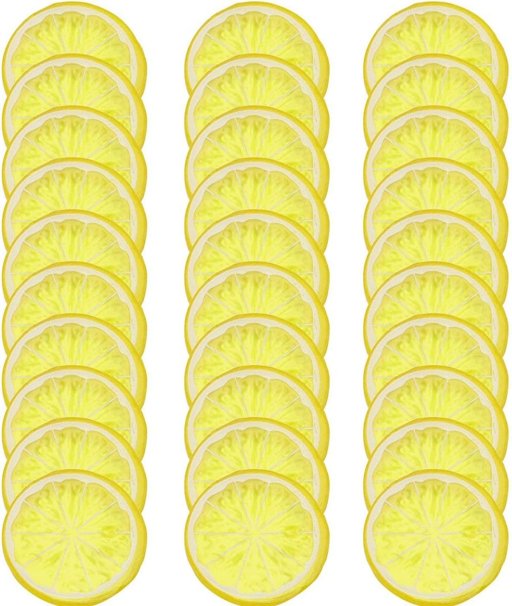 30 pcs Artificial Yellow Lemon Slices for Home Decor