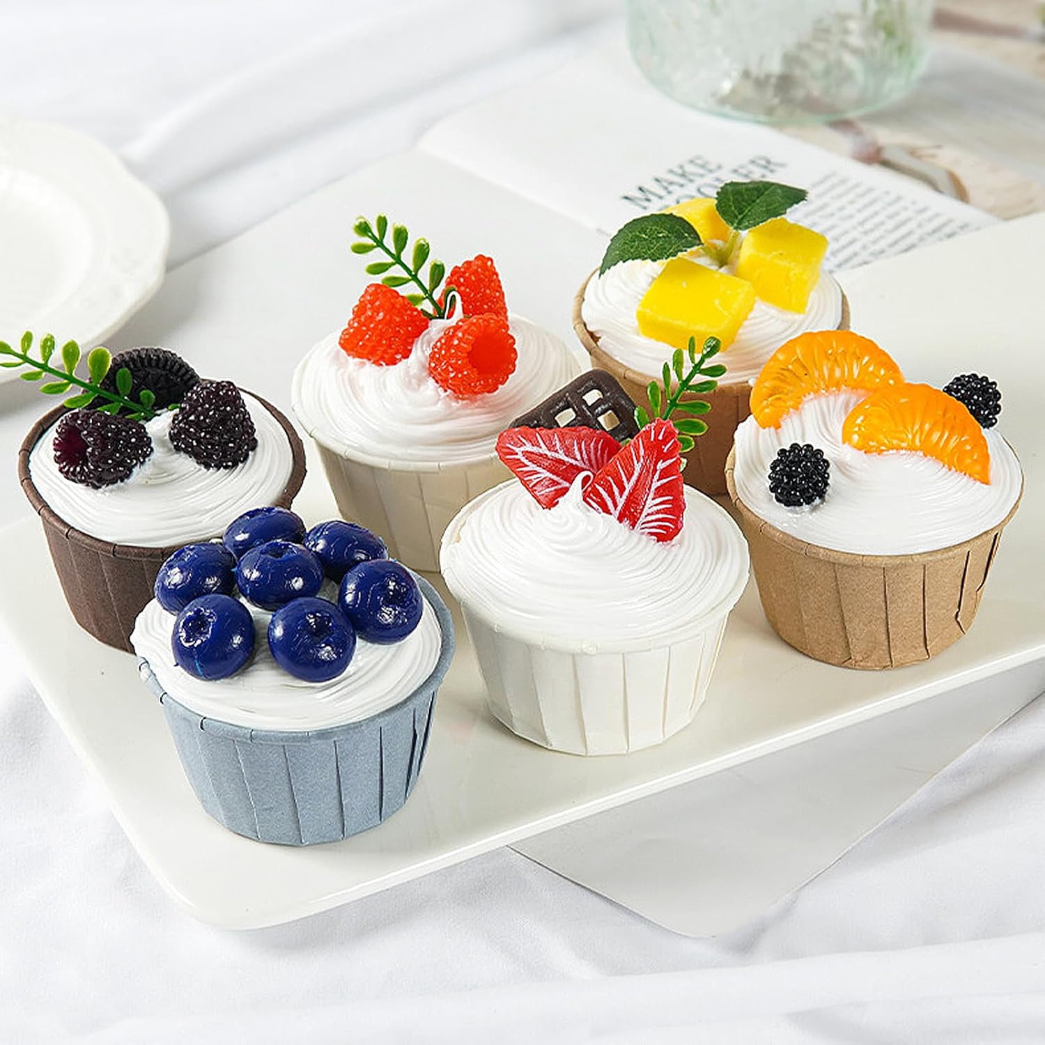 Wnvivi 6 Pack Artificial Cupcakes for Display Decoration