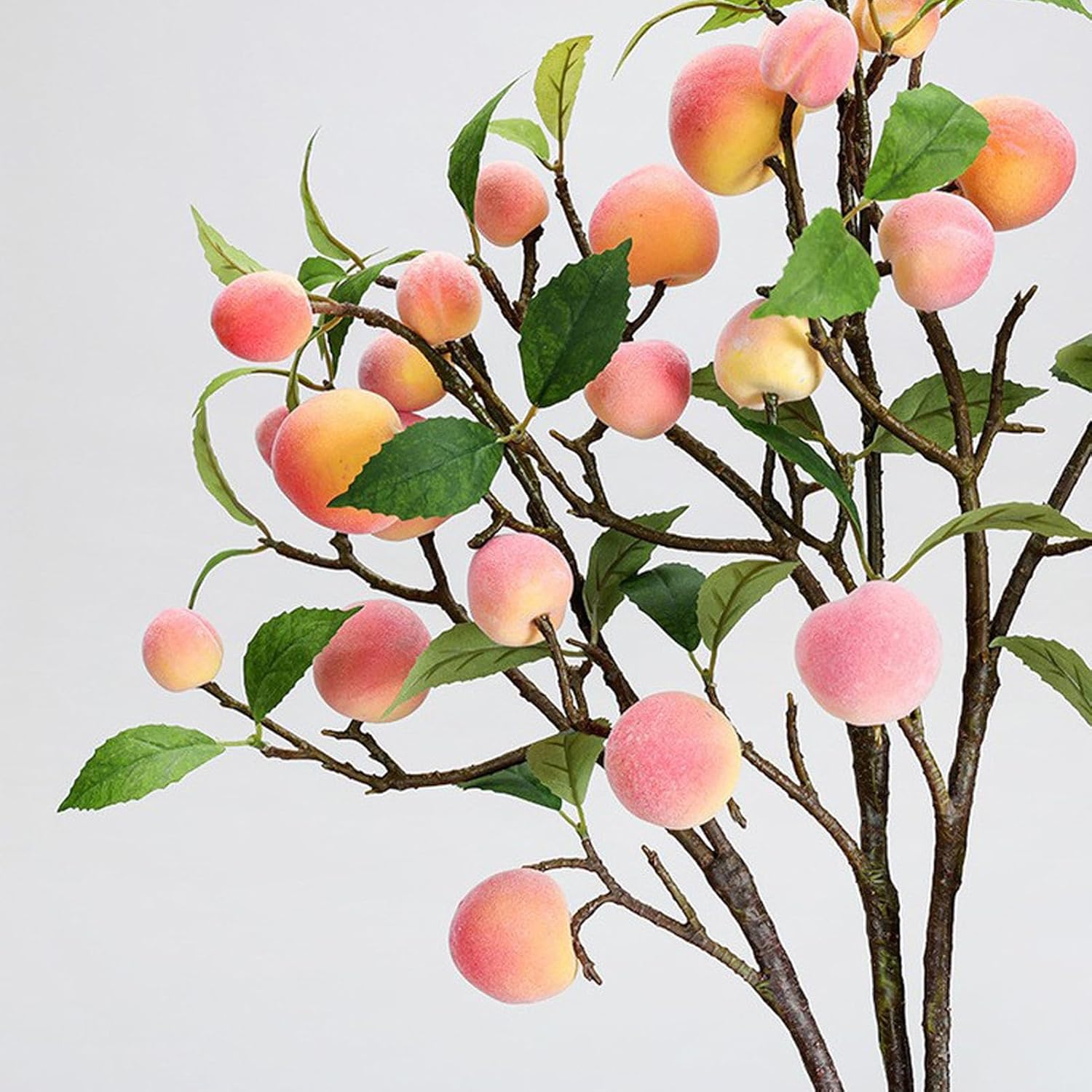 2 Pcs Artificial Peach Branch with Green Leaves
