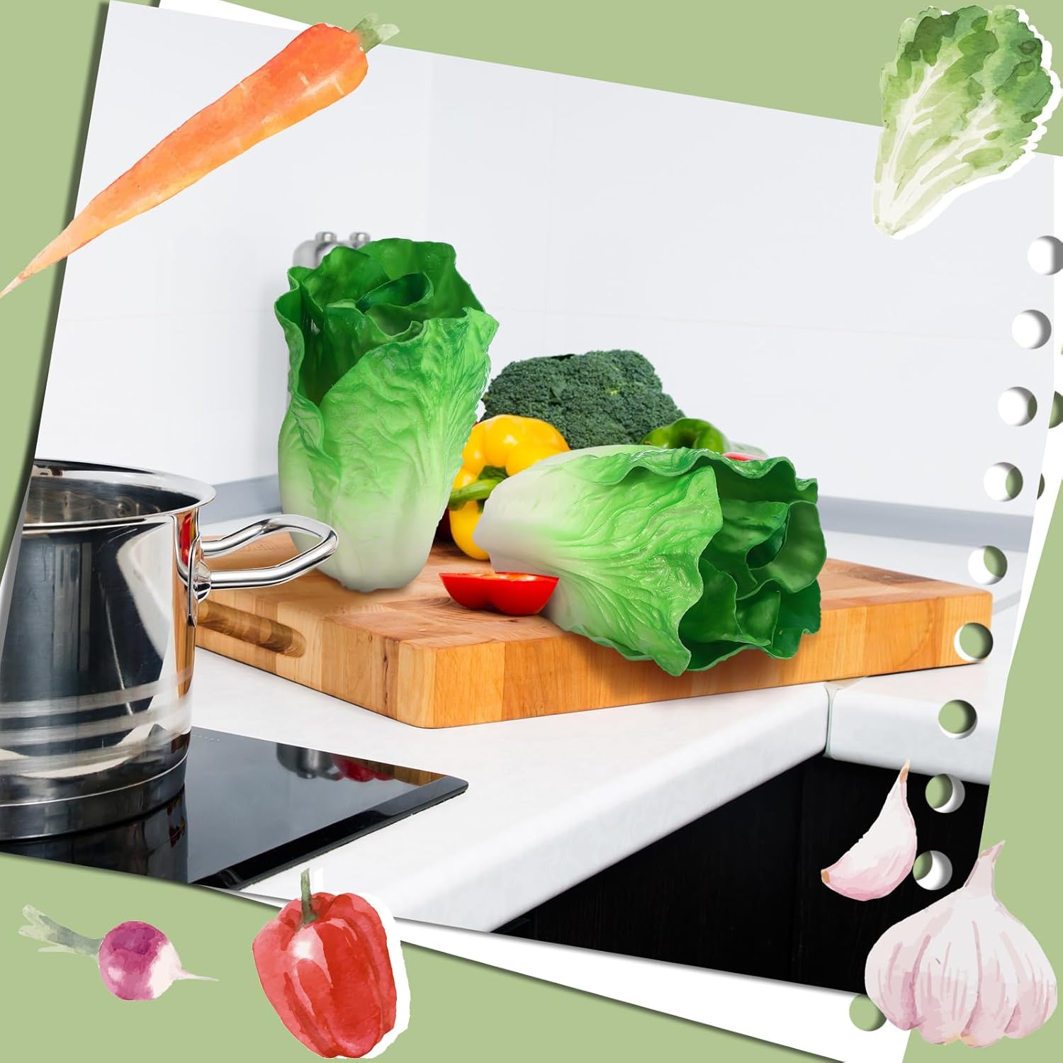 Zeyune 4 Pcs Artificial Lettuce for Home Kitchen Decor