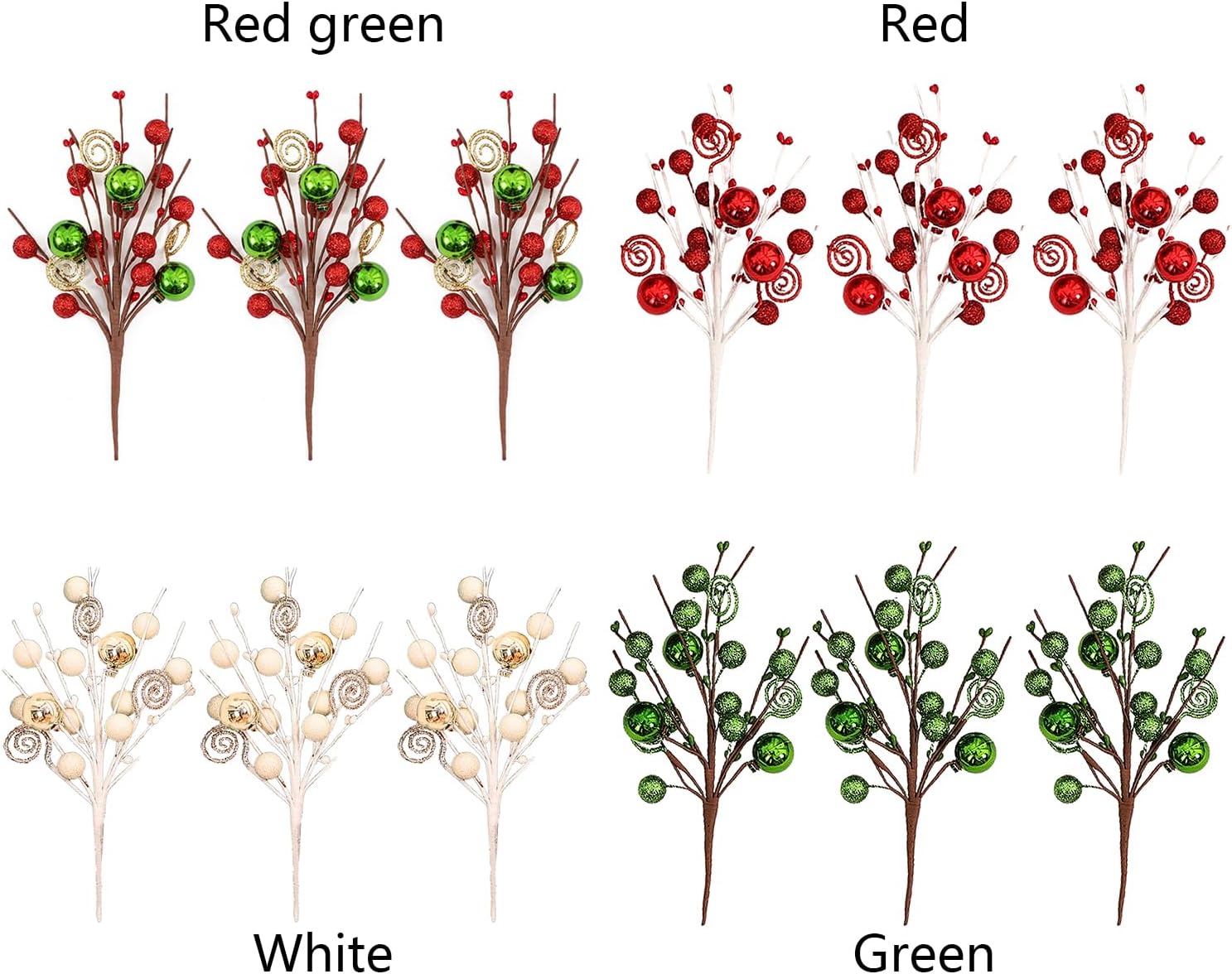 3Pcs Artificial Christmas Berry Stems Branches for Decor