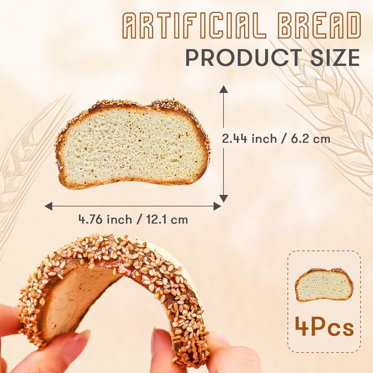 4pcs Realistic Artificial Bread Set for Home Bakery Display