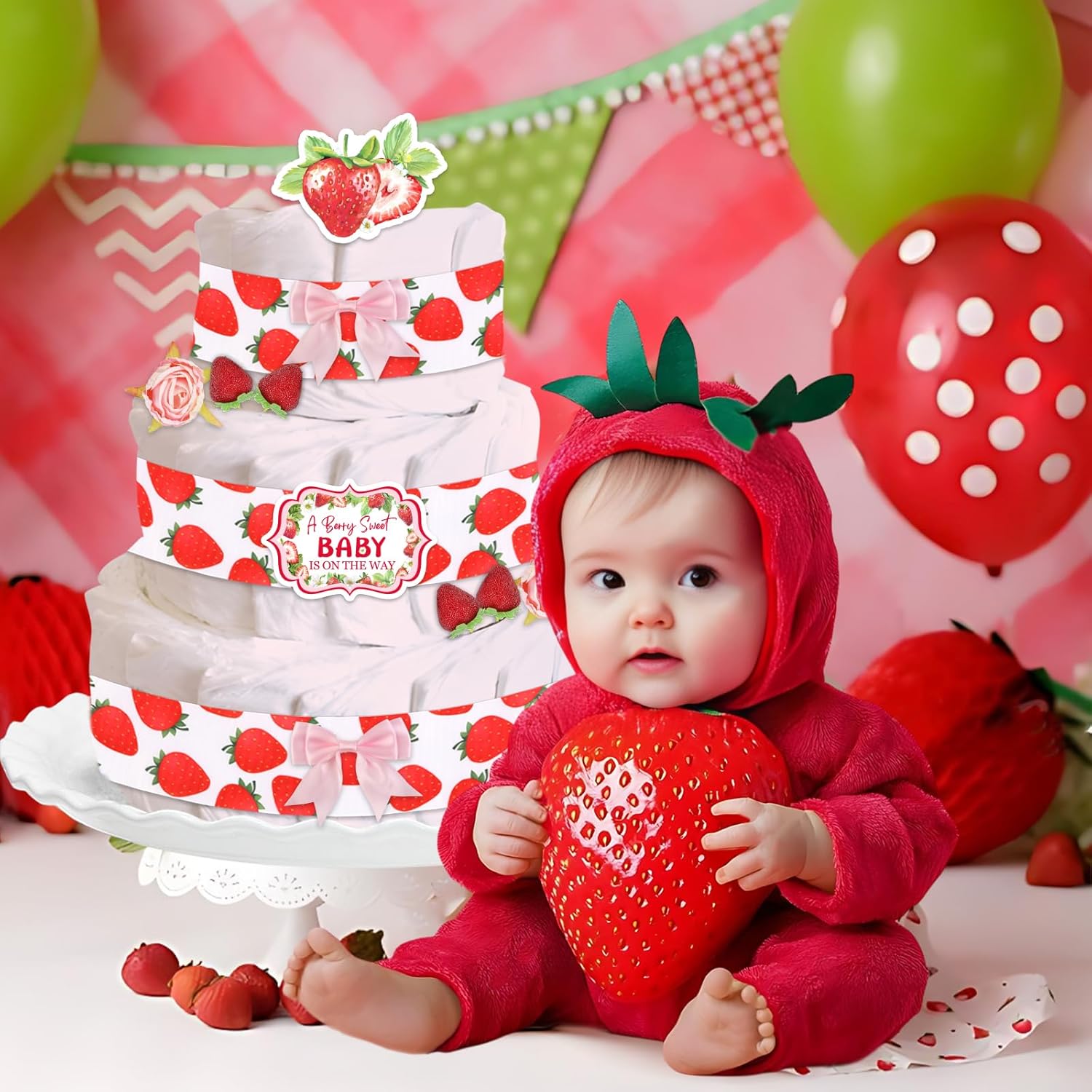 Strawberry Baby Shower Decor Diaper Cake Set