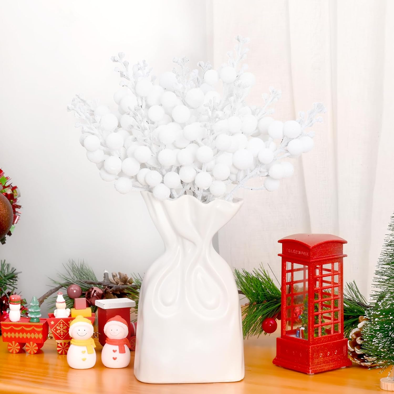 18 Pack White Christmas Tree Picks with Glitter Berries