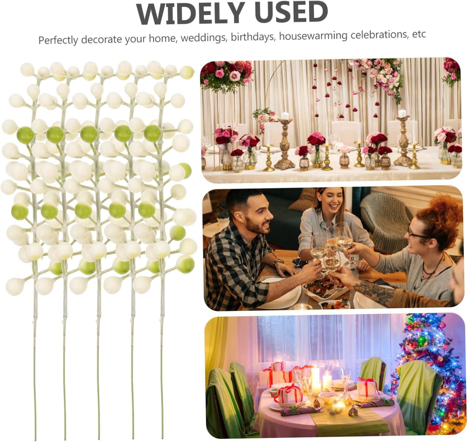 PRETYZOOM 15PCS Lifelike Blue Berry Stems Artificial Christmas Decor