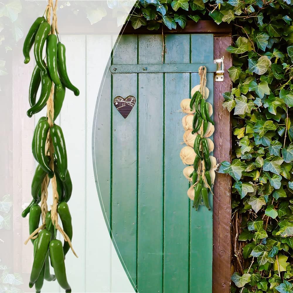Artificial Hanging Pepper Garland 2 Sets Green