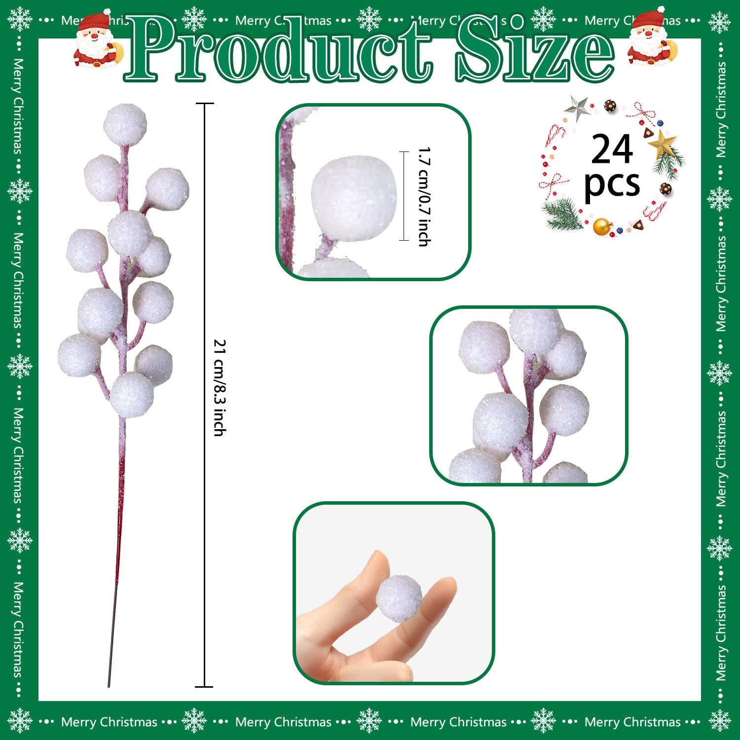 24pcs Frosted Red Berry Stems for Christmas Decor White