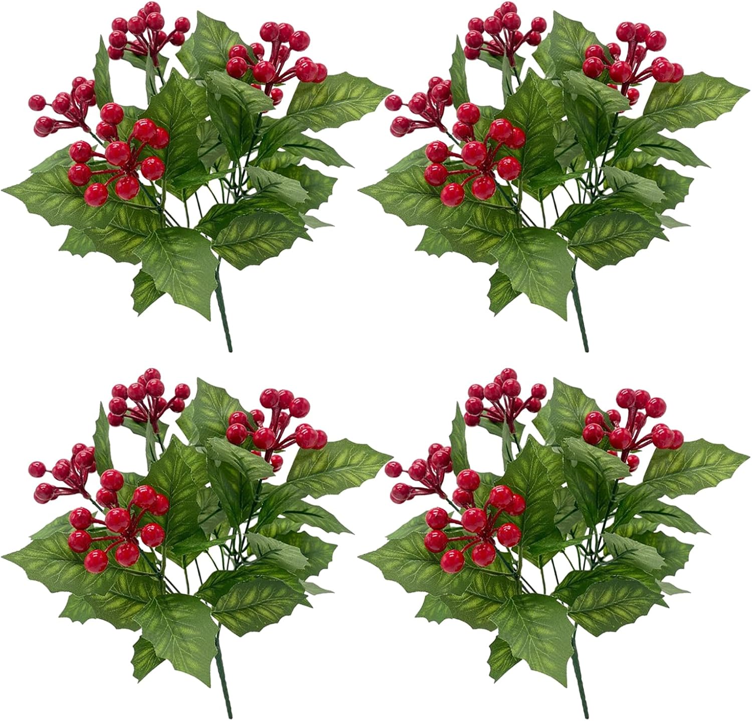 4PCS Artificial Holly Leaves Berries Bundle for Christmas Decor