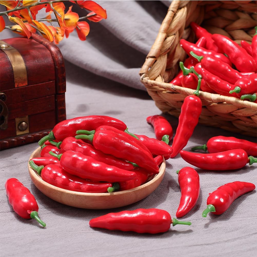 CRASPIRE 50Pcs Mini Artificial Red Chili Peppers