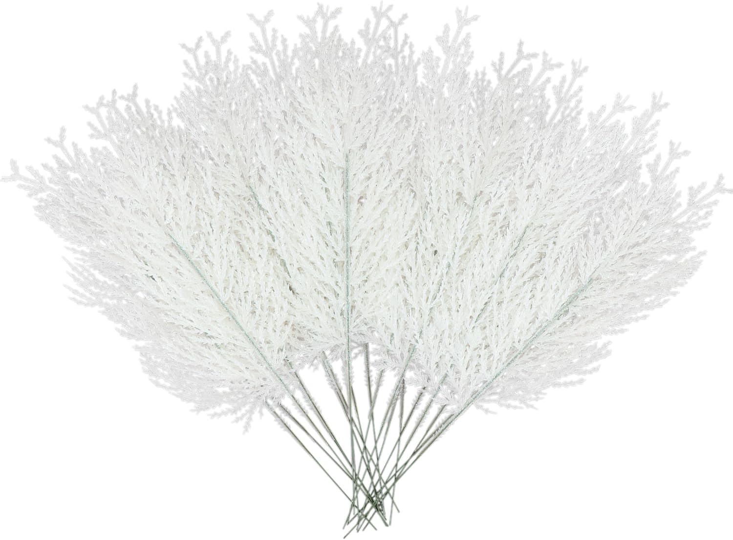 20Pcs Glitter Artificial Pine Branches 13 Inch Christmas Tree Picks