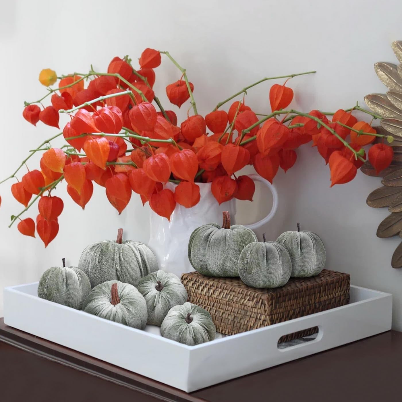 Woration 8pcs Artificial Velvet Fabric Pumpkins Fall Decor