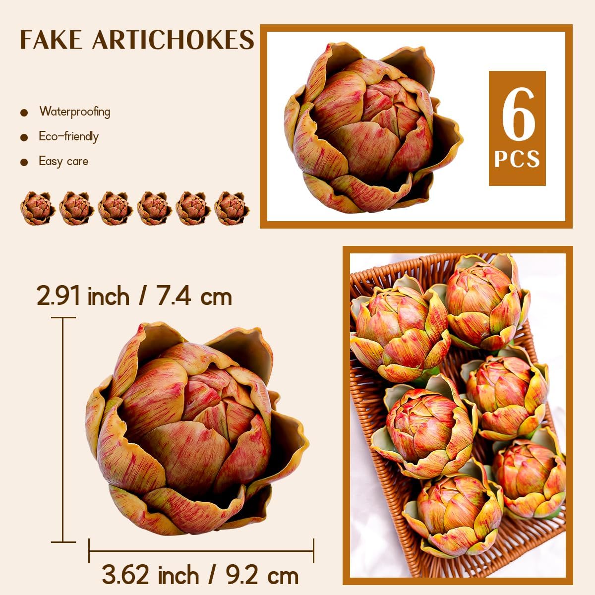 Meiwlong 6Pcs Yellow Artificial Artichokes Decorations