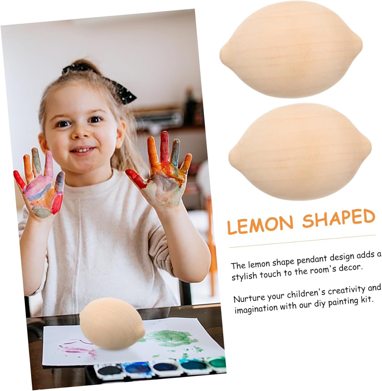 HOMSFOU 5pcs Wooden Lemon Shapes for Art and Craft Projects